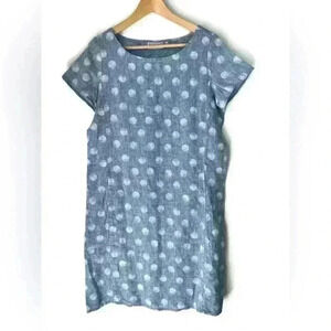 Habitat Women’s 100% Linen Blue Pull Over Polka Dot Travel Coastal Midi Dress XS